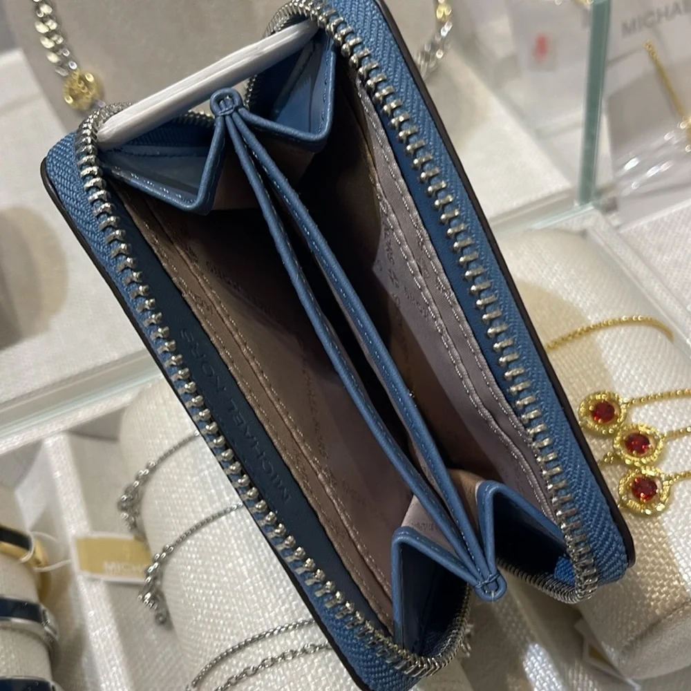 Michael Kors Jet Set Travel Medium Zip Around Color-Block Wallet Pale Blue Mul
